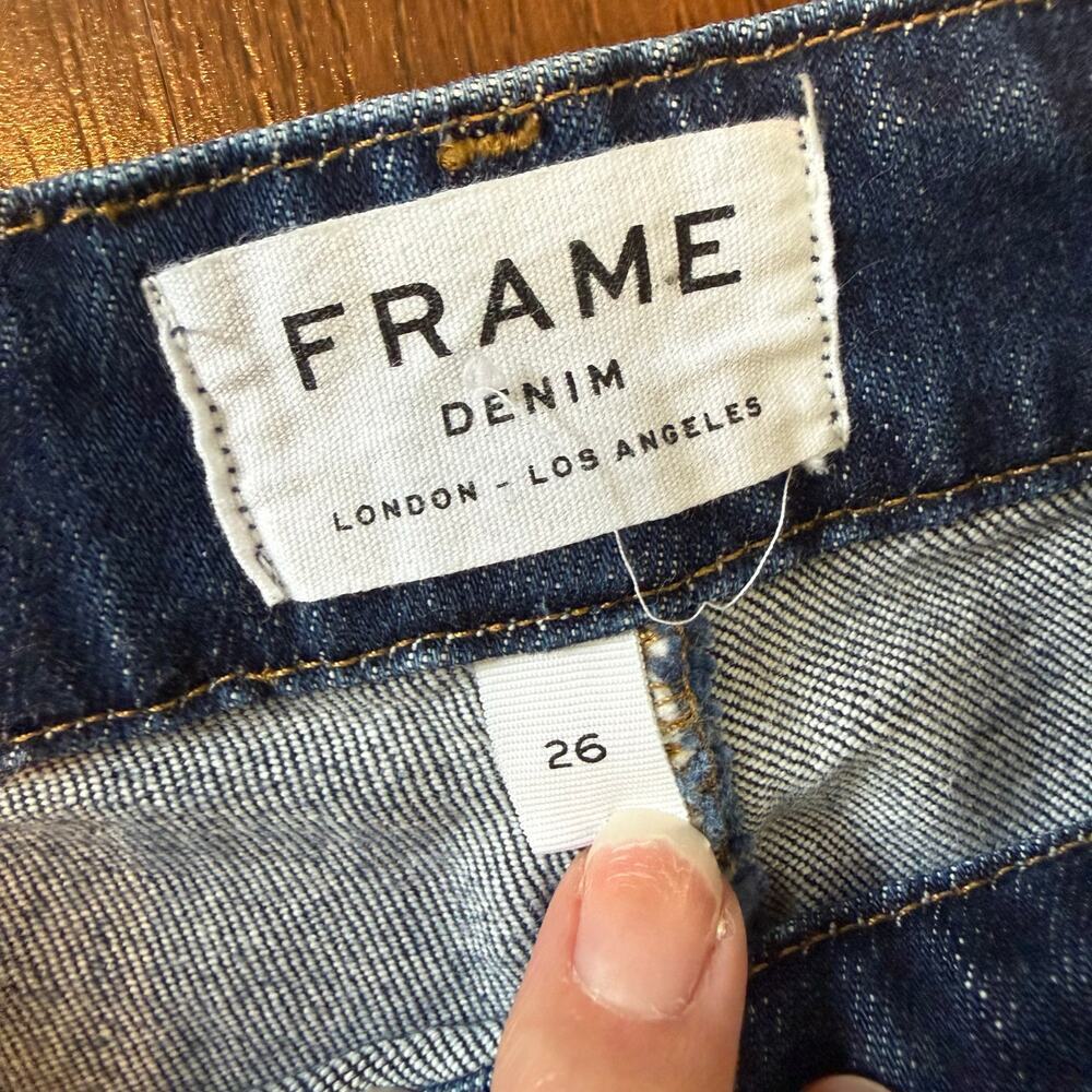 Frame Denim Flounce Jeans Delavan Blue Sz 26 Crop Flare Side Zip Boho - Picture 7 of 9